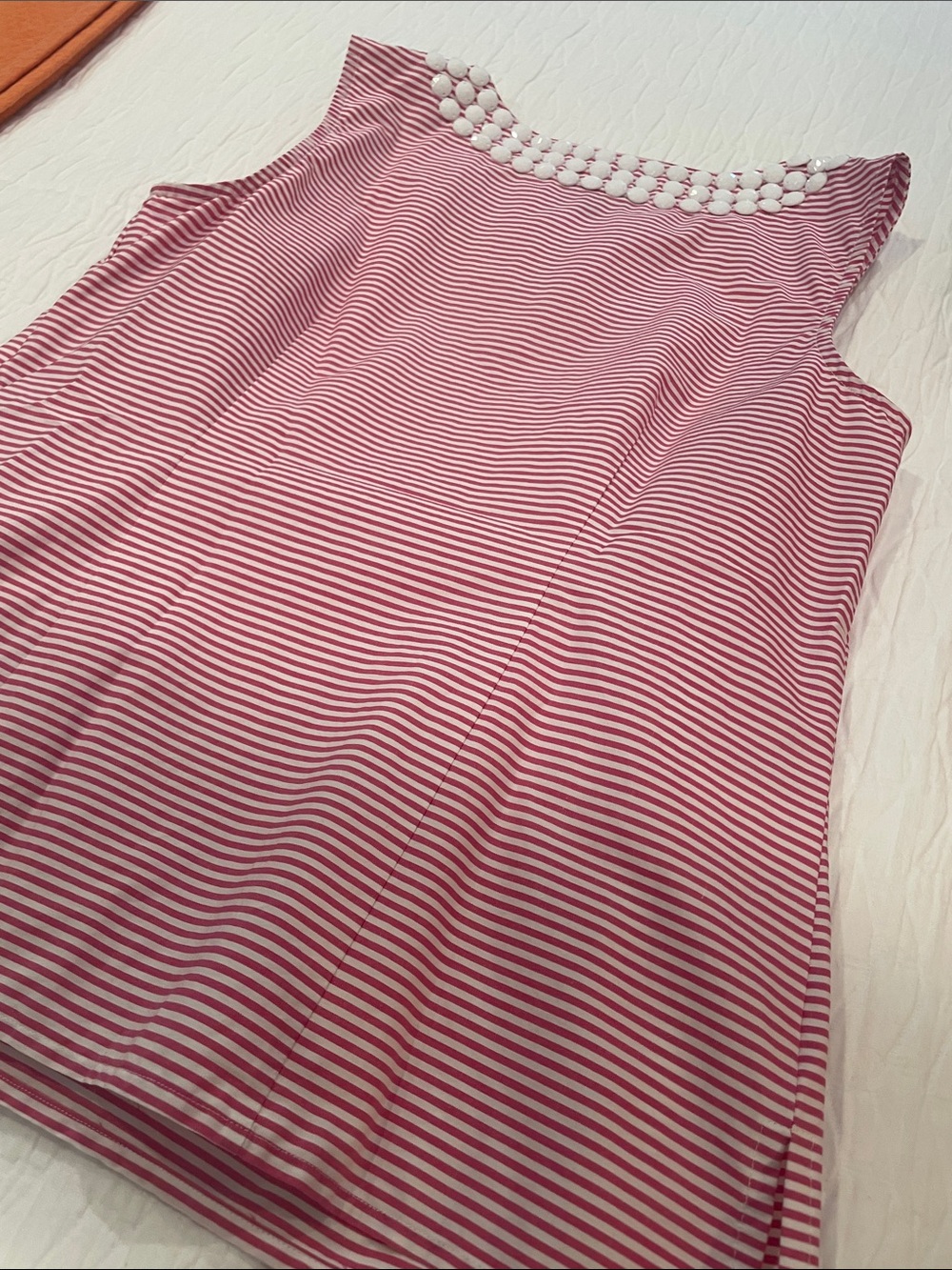 Talbots Pink & White Striped Sleeveless Top with Beaded Neckline - Picture 6 of 7